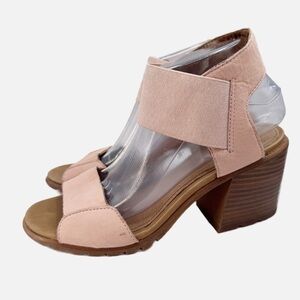 Sorel Nadia leather melon pink chunky block heel sandals think straps 9